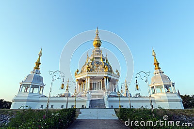 White buddha pagoda temple in Wat Thung Set Thi temple with clear blue sky in Thailand Stock Photo