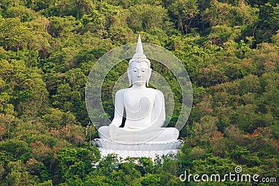 White Buddha Statue in Mountian , Thailand Stock Photo