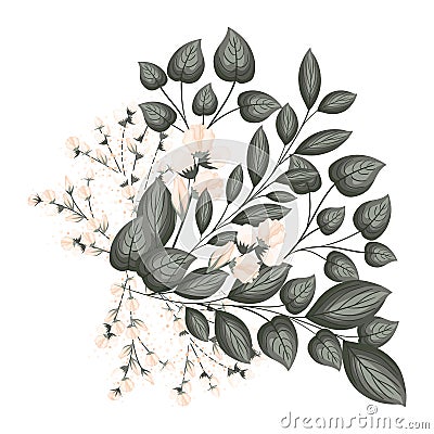 White buds flowers with leaves bouquet painting vector design Vector Illustration