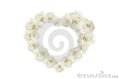 White buds of a rose flower. Heart shaped frame. Stock Photo