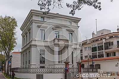 White building, Casa Sommer serves as the historical archive and the municipal bookshop Editorial Stock Photo