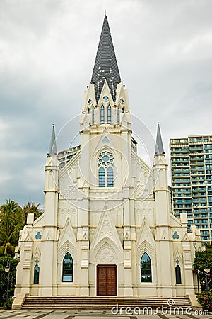White building of a catholic church in europian quarter in Sanya, Hainan, China Stock Photo