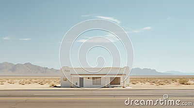 Desertwave Neoclassical Architecture: A Vintage Minimalist Waiting Stop Stock Photo