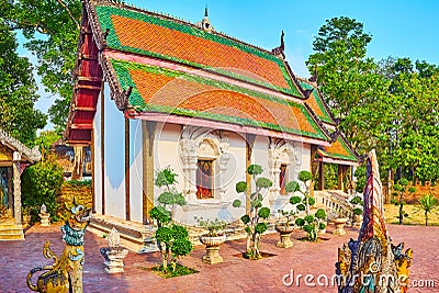 Exterior of Viharn of Wat Pratu Pong, Lampang, Thailand Stock Photo