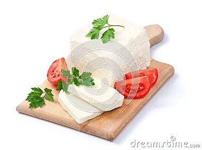 White Bulgarian cheese, arranged with tomatoes Stock Photo