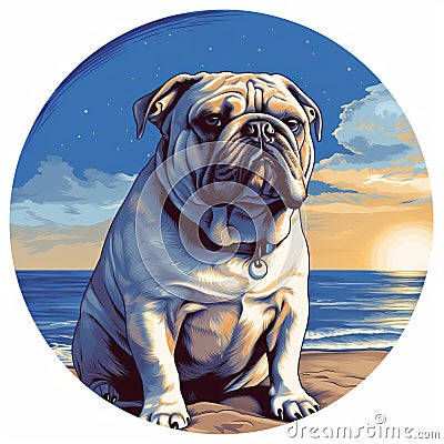 Stylized Realism: Bulldog On The Beach Stock Photo