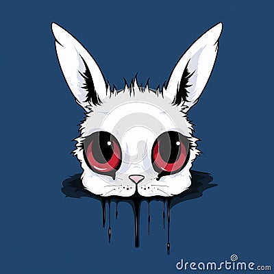 Evil White Rabbit Head With Red Eyes - Dripping Paint Kawaii Art Cartoon Illustration