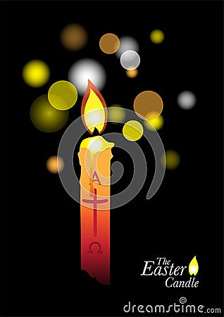 White burning Easter candle with alpha omega symbol Vector Illustration