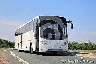 White Bus on the Road Stock Photo