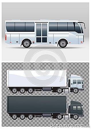 White bus and trucks colors public transport vehicles Vector Illustration