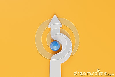 A white business direction arrow moves around an obstacle that is in its path. 3D Rendering Stock Photo
