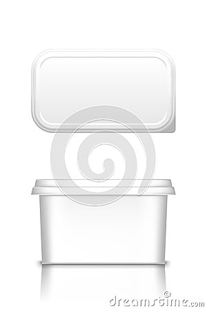 White butter, cheese or margarine container with lid mockup - front and top view Vector Illustration