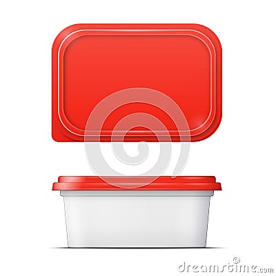 White butter container with red lid template. Vector Illustration