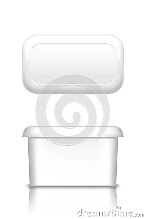 White butter, soft cheese or margarine container with lid mockup - front and top view Vector Illustration