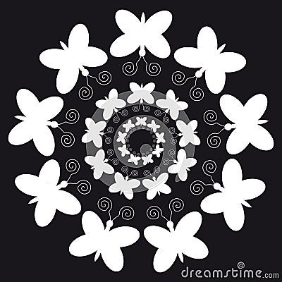 White butterflies on black background Vector Illustration