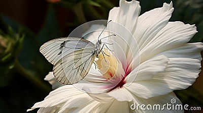 Detailed Macro Shot Of White Butterfly On Petunia Stock Photo
