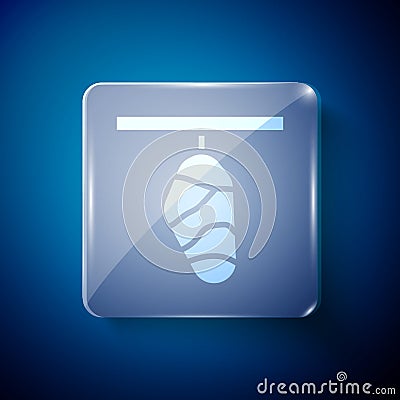 White Butterfly cocoon icon isolated on blue background. Pupa of the butterfly. Square glass panels. Vector Vector Illustration