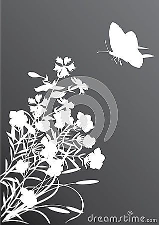 White butterfly and flowers decoration Stock Photo