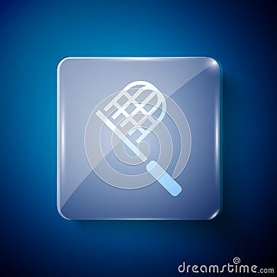 White Butterfly net icon isolated on blue background. Square glass panels. Vector Vector Illustration