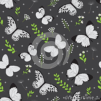 White butterfly seamless vector pattern Vector Illustration