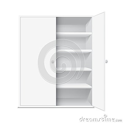 White cabinet with open door Vector Illustration
