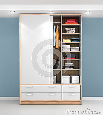 White cabinet with things in the room Cartoon Illustration