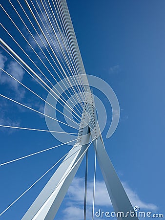 White cable-stayed architecture bridge Erasmusbrug over Nieuwe Maas river Rotterdam South Holland Netherlands blue sky Editorial Stock Photo
