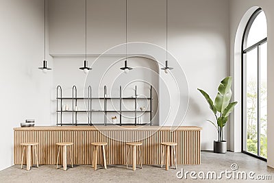White cafe interior with bar and stools Stock Photo