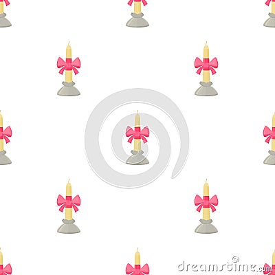 White candle with pink bow in candlestick pattern seamless vector Vector Illustration