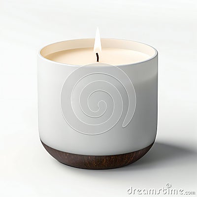 A white candle in a wooden candlestick Cartoon Illustration