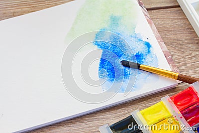 White canva with watercolor stroke Stock Photo