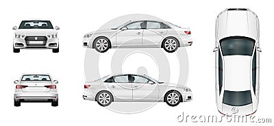 White car. Isolated sedan template Vector Illustration