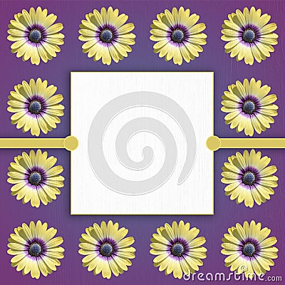 White Card with yellow daisies background Stock Photo
