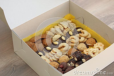 White box full of assorted christmas cookies Stock Photo