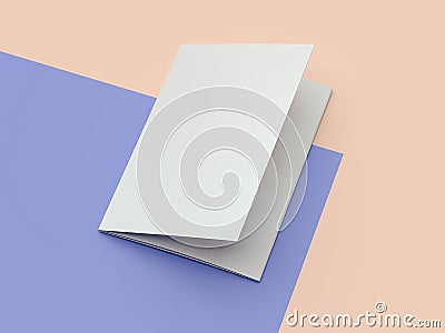 White cardboard brochure on multicolour background, 3d rendering. Stock Photo
