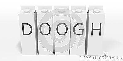 Paper boxes with DOOGH text. 3D rendering Stock Photo