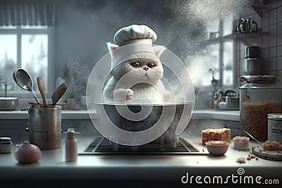 white cat chief cooking Stock Photo