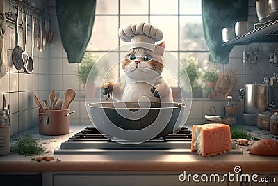 white cat chief cooking Stock Photo