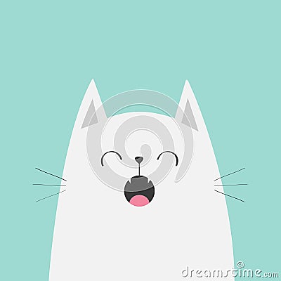 White cat face head silhouette meowing singing song. Vector Illustration