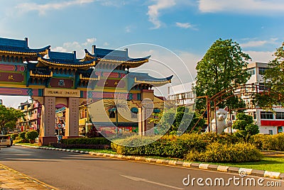 White cat monument is the Kuching South City Council Cat Statue. Sarawak Malaysia. Editorial Stock Photo