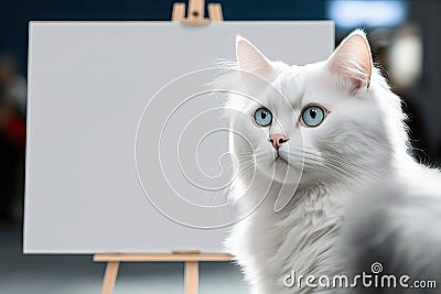 A White Cat Next To An Empty Easel. Generative AI Stock Photo