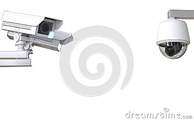 White cctv camera or security camera isolated on white Stock Photo