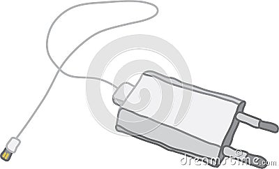 White Cell Phone Charger with Cord Vector Illustration