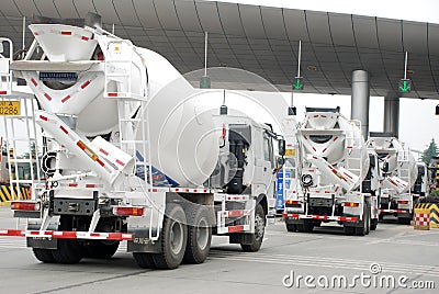 White Cement Mixer Truck Editorial Stock Photo