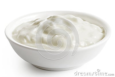 White ceramic bowl of skyr yoghurt isolated on white Stock Photo