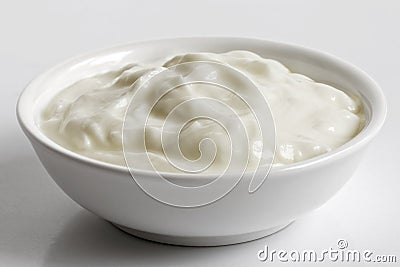 White ceramic bowl of skyr yoghurt. Stock Photo