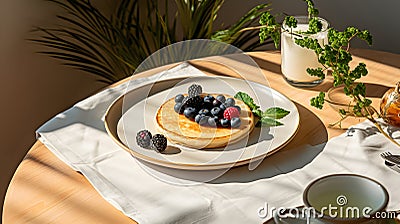 White ceramic plate with pancake Stock Photo