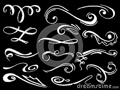 White chalk flourish decor vector illustration. Flourishing dividers or border element. Chalk wedding invitation decor. Cartoon Illustration