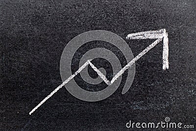 White chalk hand drawing in uptrend arrow shape on black board background Stock Photo