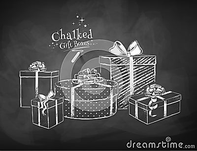 White chalk vector sketches of gift boxes Vector Illustration